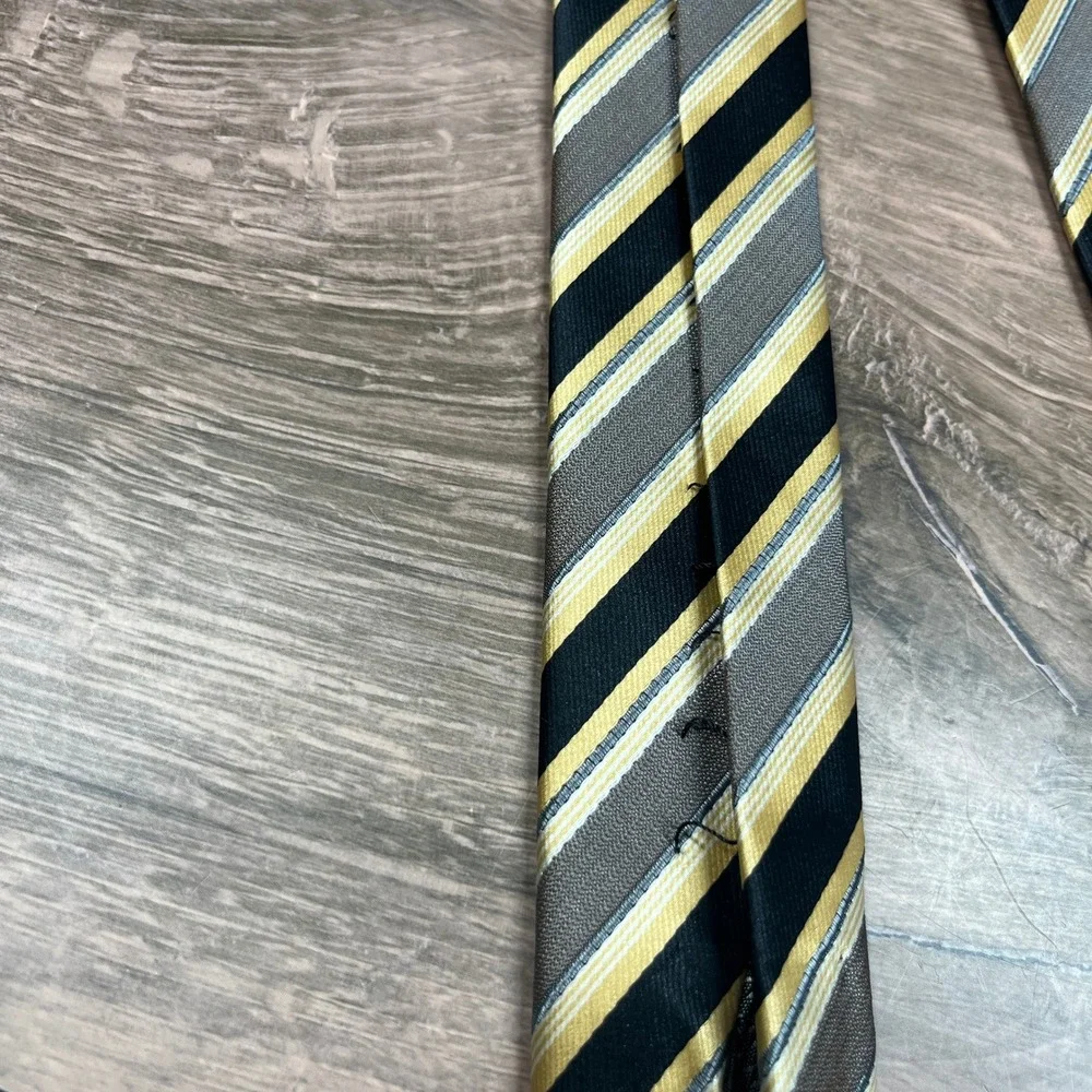 Ivy Crew Necktie Mens Black Gold Grey Striped Handmade Classic Tie